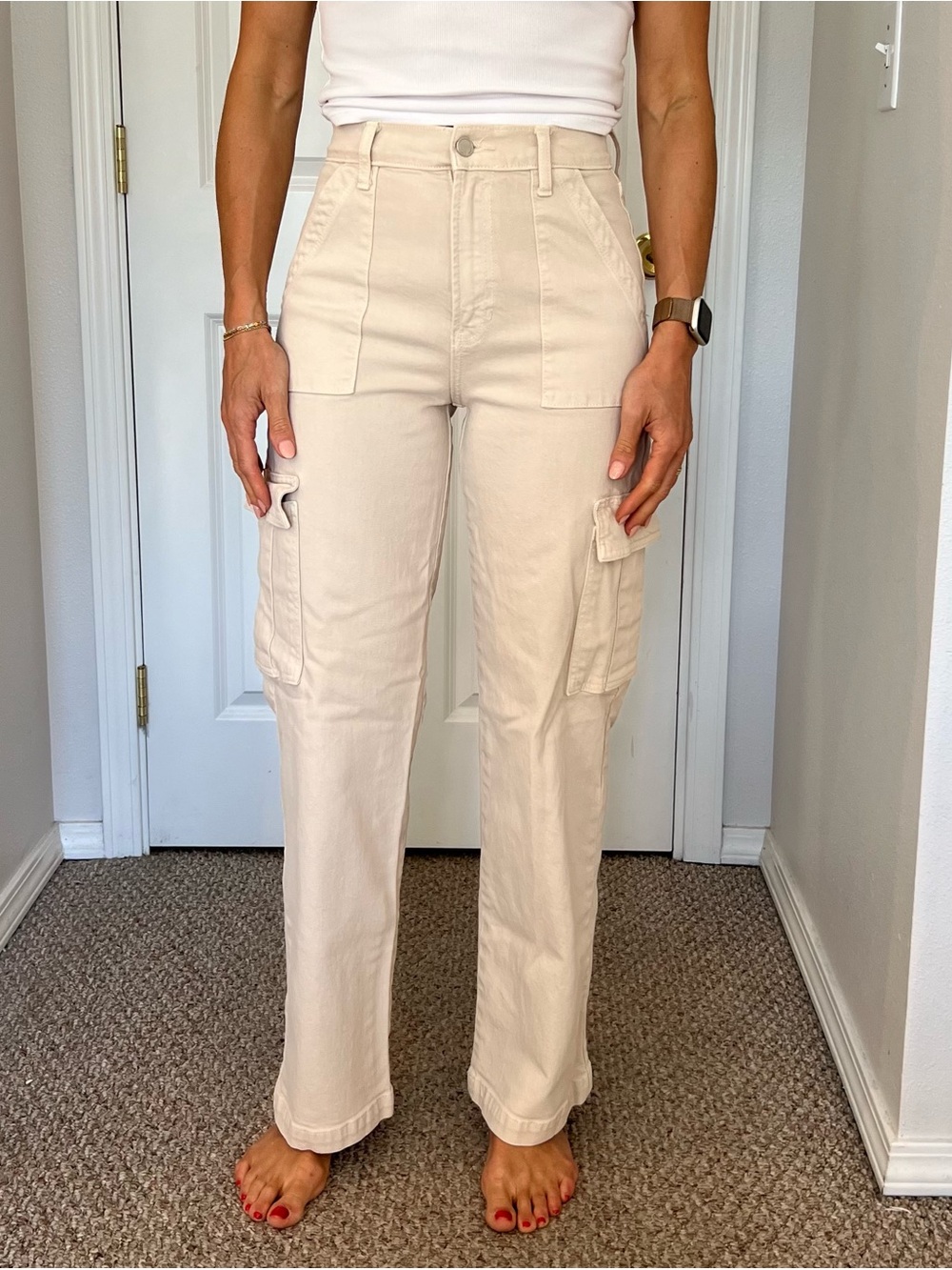 Just Black Straight-Leg Cargo Jeans in Cream